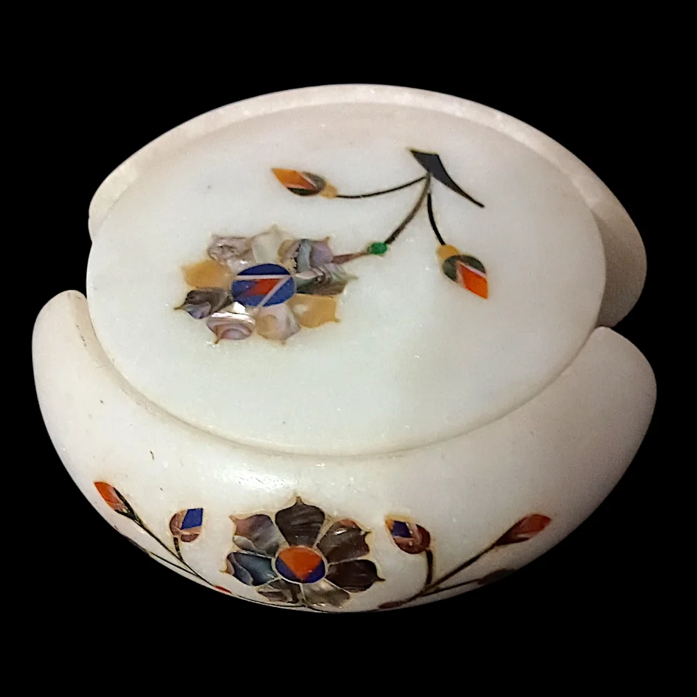 Pietra Dura Gemstone Marble Coasters Inlaid Floral Lapis Abalone‎ Semi Precious